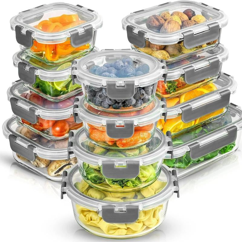 Joyjolt Joyful 24Pc(12 Airtight, Freezer Safe Food Storage Containers and 12 Lids), Pantry Kitchen Storage Containers, Glass Meal Prep Container for Lunch, Glass Storage Containers with Lids