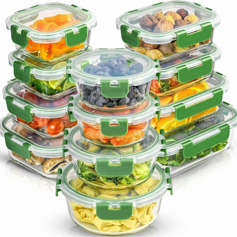 Joyjolt Joyful 24Pc(12 Airtight, Freezer Safe Food Storage Containers and 12 Lids), Pantry Kitchen Storage Containers, Glass Meal Prep Container for Lunch, Glass Storage Containers with Lids