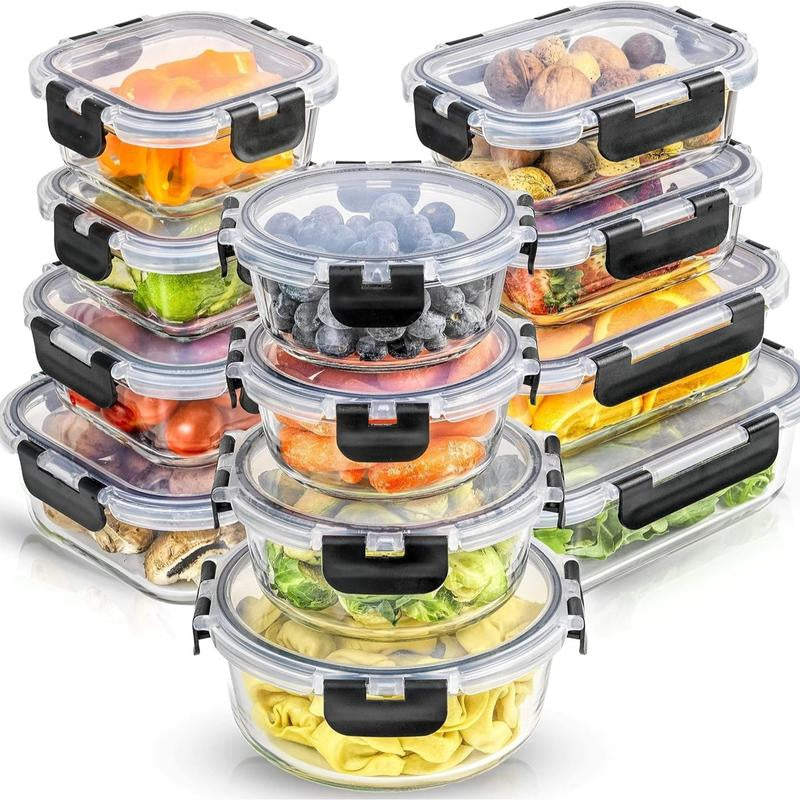 Joyjolt Joyful 24Pc(12 Airtight, Freezer Safe Food Storage Containers and 12 Lids), Pantry Kitchen Storage Containers, Glass Meal Prep Container for Lunch, Glass Storage Containers with Lids