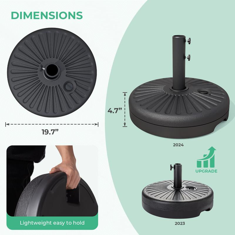 22L Umbrella Base Stand, Outdoor Umbrella Base Water Filled Stand, Market Patio Outdoor Heavy Duty Umbrella Holder (Black)
