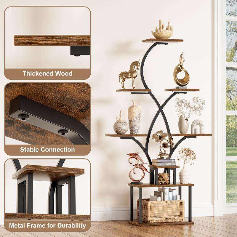 Minimalist 8-Tier Corner Storage Rack with LED Lights – 62" Display Shelf for Bedroom, Living Room Space,Ambient Glow & Style Home Decor Collection