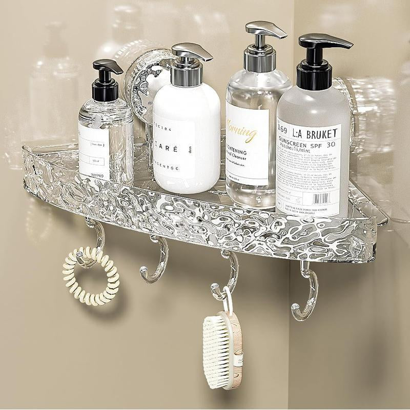 Corner Shower Caddy,Removable Suction Cup Shower Shelf Adhesive Bathroom Shower Organizer Detachable Shower Self with 4 Hooks Kitchen Caddy Spice Rack