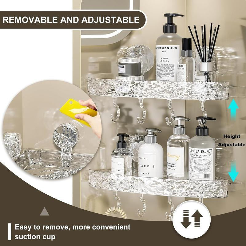 Corner Shower Caddy,Removable Suction Cup Shower Shelf Adhesive Bathroom Shower Organizer Detachable Shower Self with 4 Hooks Kitchen Caddy Spice Rack