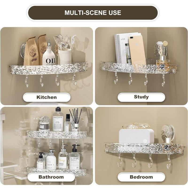 Corner Shower Caddy,Removable Suction Cup Shower Shelf Adhesive Bathroom Shower Organizer Detachable Shower Self with 4 Hooks Kitchen Caddy Spice Rack