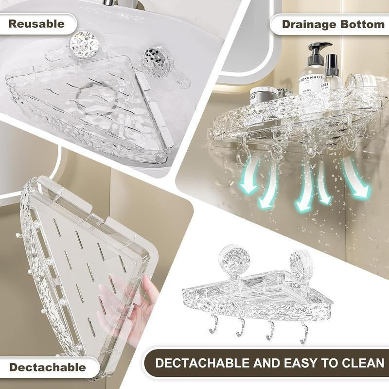 Corner Shower Caddy,Removable Suction Cup Shower Shelf Adhesive Bathroom Shower Organizer Detachable Shower Self with 4 Hooks Kitchen Caddy Spice Rack