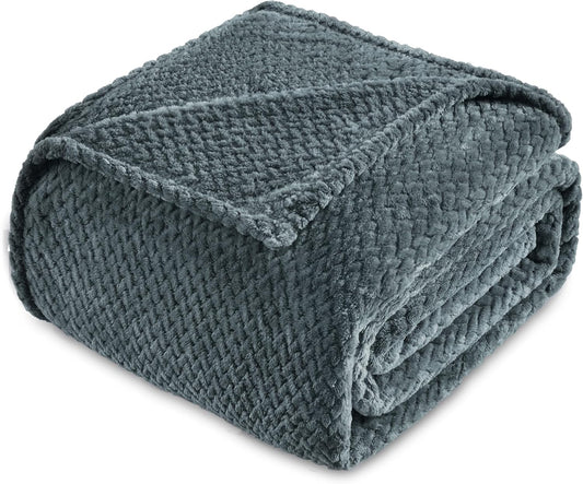 Flannel Fleece Luxury Throw Blanket, Gloomy Blue King Size Jacquard Weave Pattern Cozy Couch/Bed Super Soft and Warm Plush Microfiber 350GSM (108 X 90 Inches)