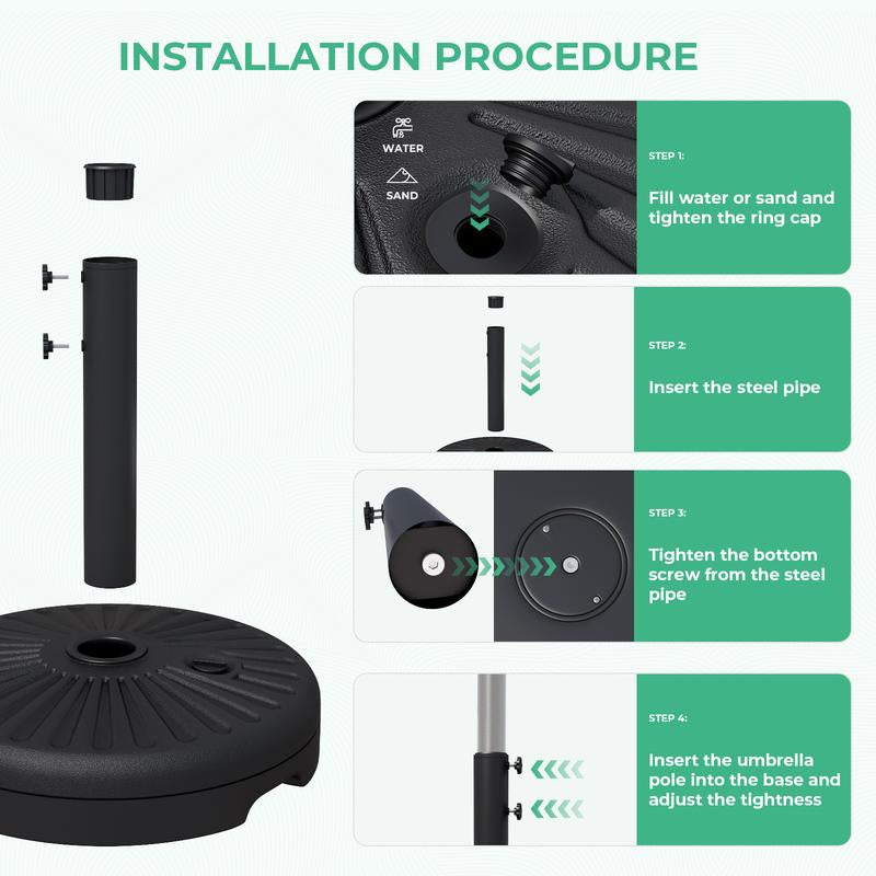 22L Umbrella Base Stand, Outdoor Umbrella Base Water Filled Stand, Market Patio Outdoor Heavy Duty Umbrella Holder (Black)