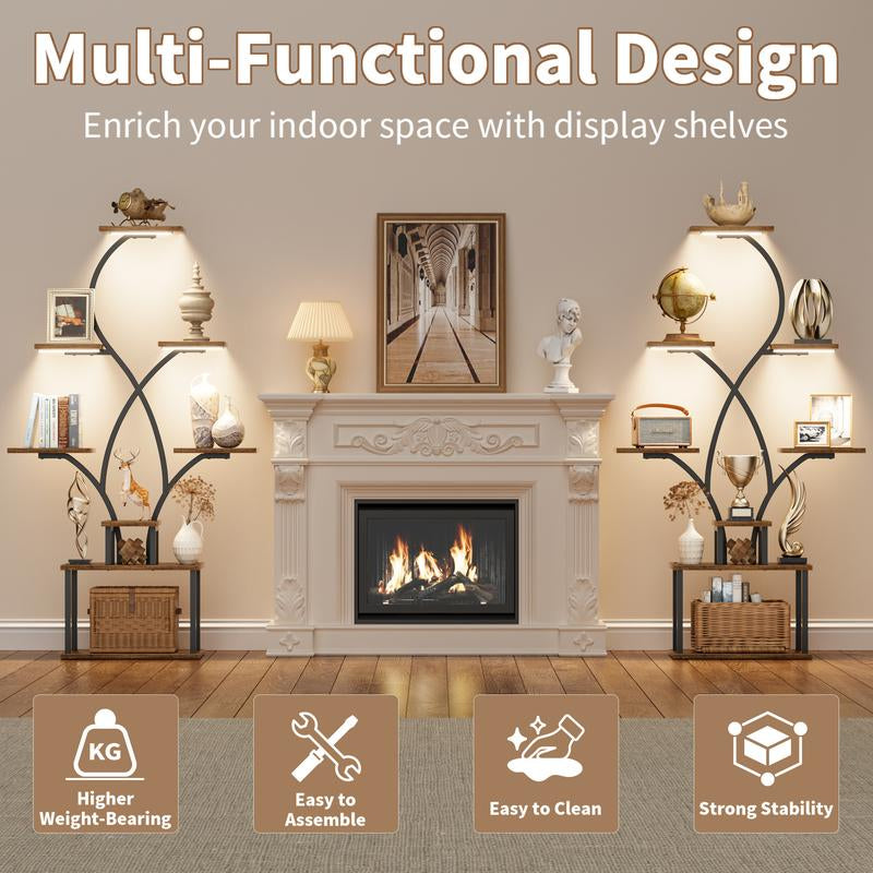 Minimalist 8-Tier Corner Storage Rack with LED Lights – 62" Display Shelf for Bedroom, Living Room Space,Ambient Glow & Style Home Decor Collection