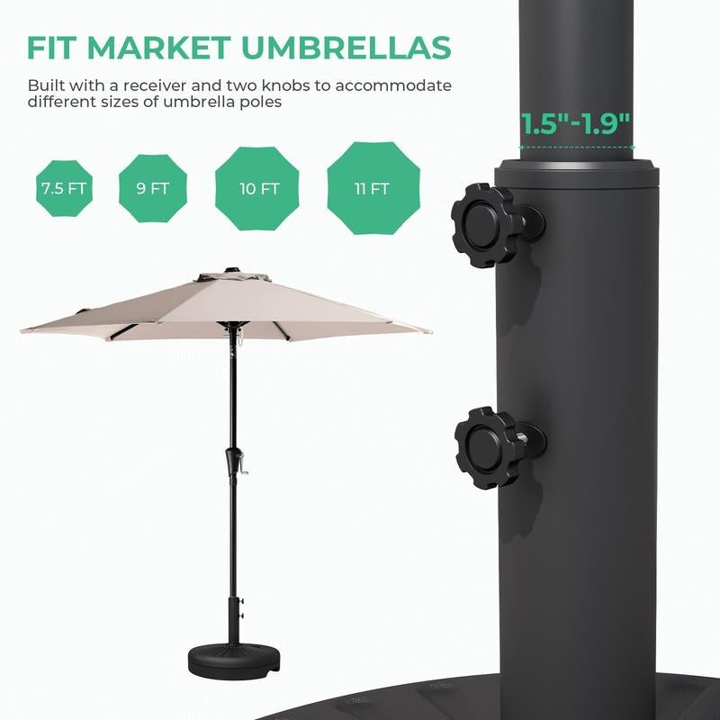 22L Umbrella Base Stand, Outdoor Umbrella Base Water Filled Stand, Market Patio Outdoor Heavy Duty Umbrella Holder (Black)